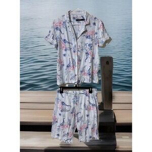 Y2K SWEET LRL Ralph Lauren Sleepwear PJ Set Barbie Top+Shorts Floral Haiwii Sz M